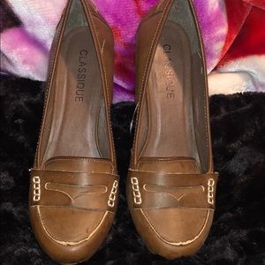 Size 8 brown penny loafer heels